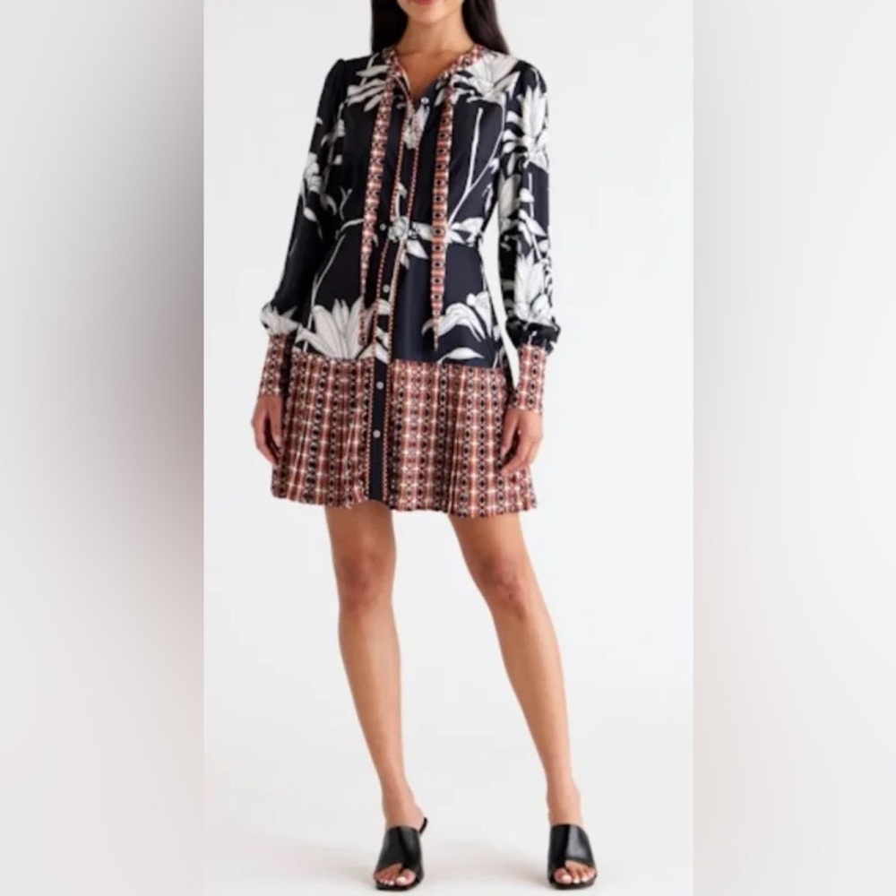 Ciebon: Eddie Pleated Dress- Floral and Geometric Print